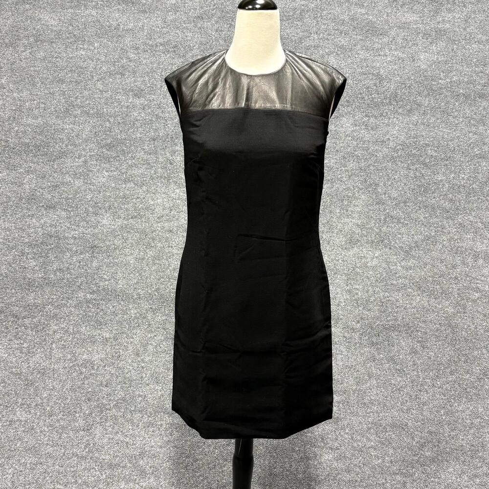 Ralph Lauren Dress Womens 4 Black Leather Yoke Cap Sleeve Sheath Italy Party